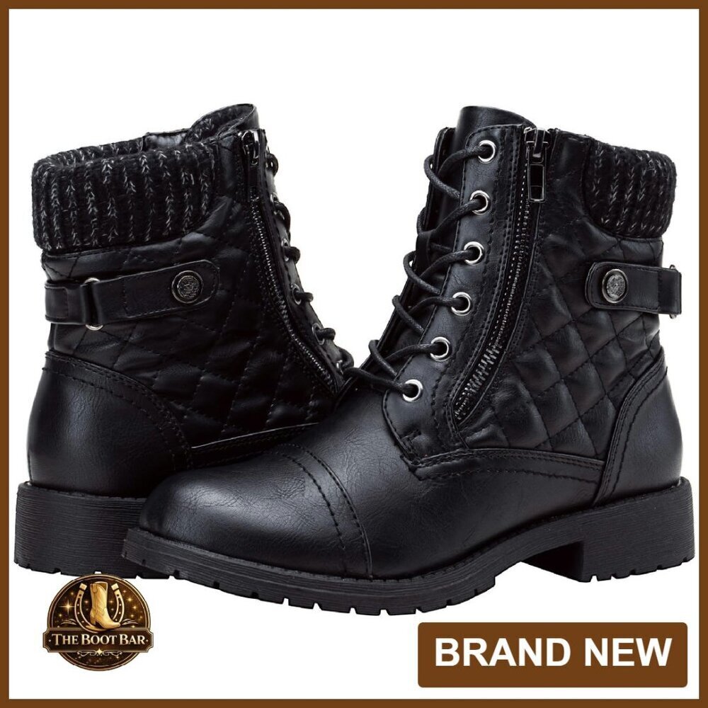 Women's Combat Ankle Boots Lace Up Waterproof Comfortable Low Heel